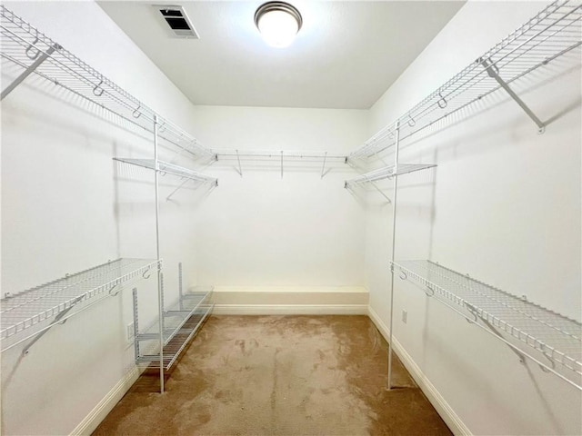 spacious closet featuring carpet and visible vents