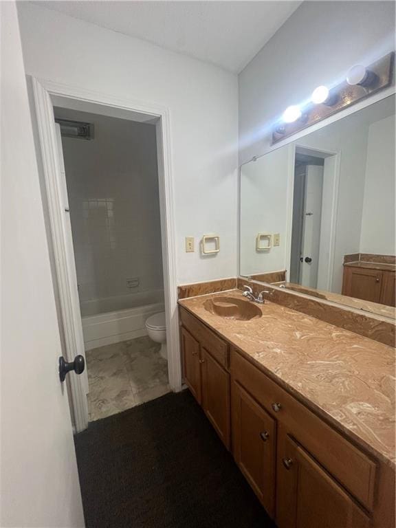 full bathroom with vanity, toilet, and tub / shower combination