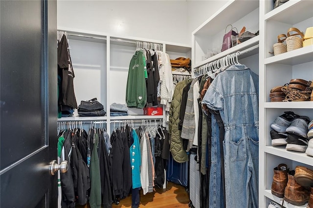 walk in closet featuring wood finished floors