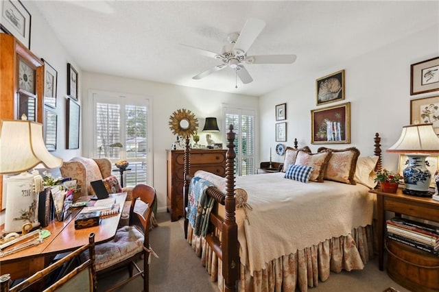 bedroom featuring carpet and a ceiling fan