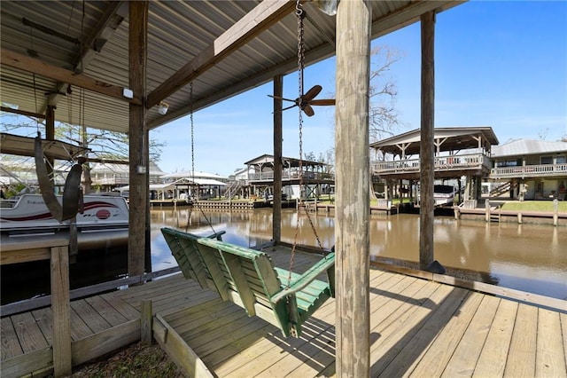 view of dock with a water view