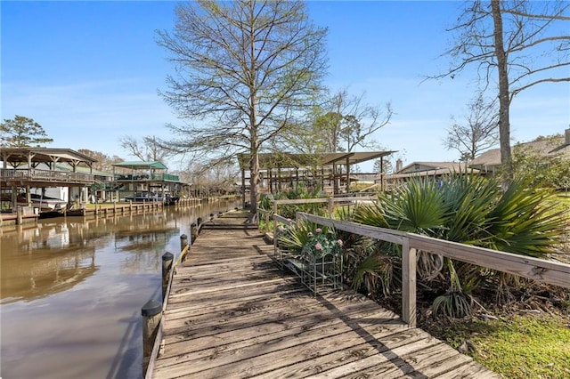 view of dock with a water view