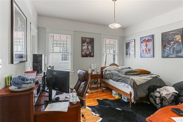 bedroom with multiple windows and wood finished floors