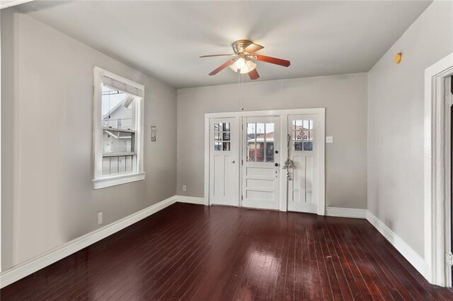 632 S Solomon St, New Orleans, LA 70119 - entryway featuring hardwood / wood-style flooring, ceiling fan, and baseboards