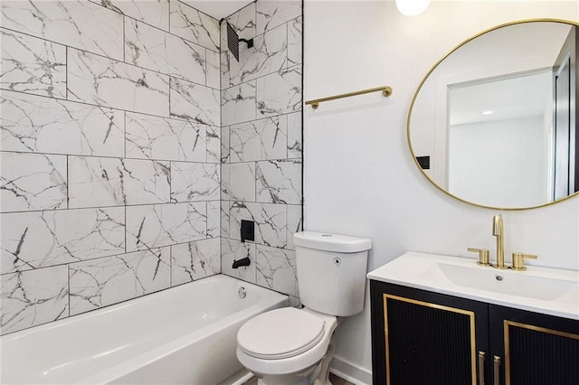 full bath featuring toilet, bathtub / shower combination, and vanity