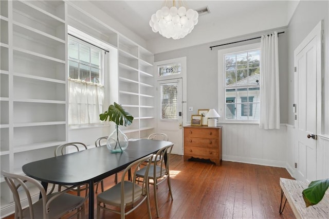 dining room with wainscoting and hardwood / wood-style flooring