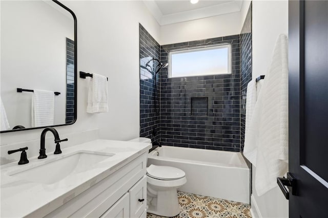 bathroom featuring vanity, toilet, and shower / bathtub combination