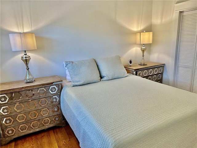 bedroom featuring a closet and dark wood-type flooring