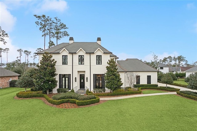 view of front facade featuring a front yard and stucco siding