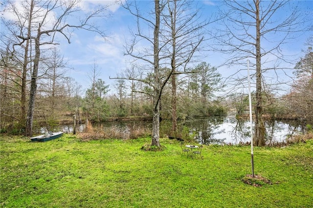 view of yard featuring a water view