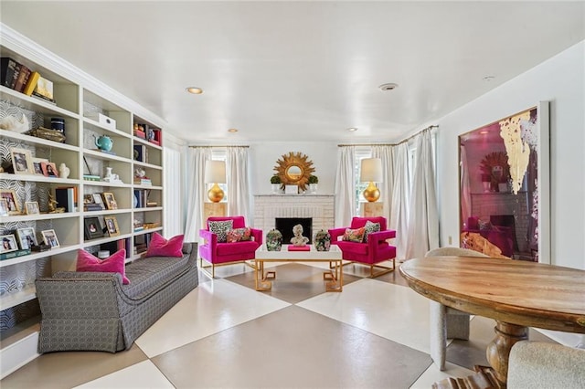 3205 Octavia St, New Orleans, LA 70125 - living area featuring a fireplace and recessed lighting