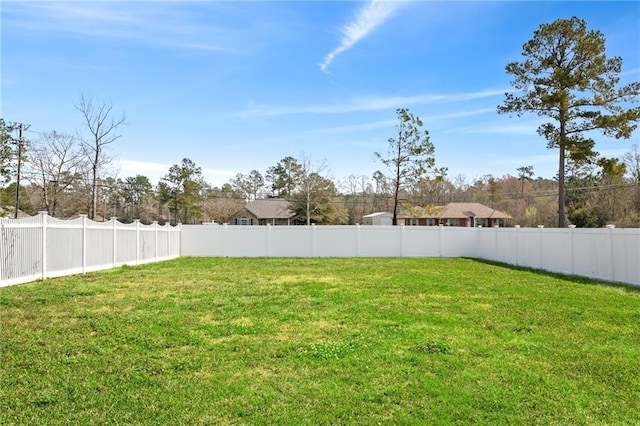 view of yard with a fenced backyard