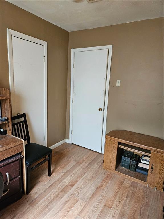 interior space featuring baseboards and light wood finished floors