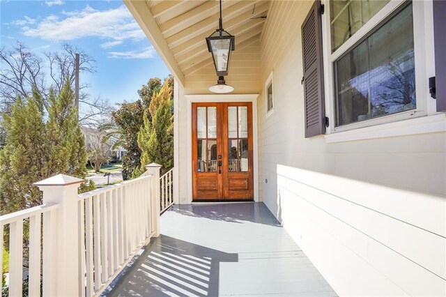 doorway to property featuring french doors