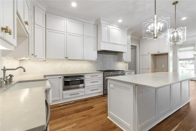 kitchen featuring a sink, white cabinets, dark wood finished floors, and stainless steel appliances