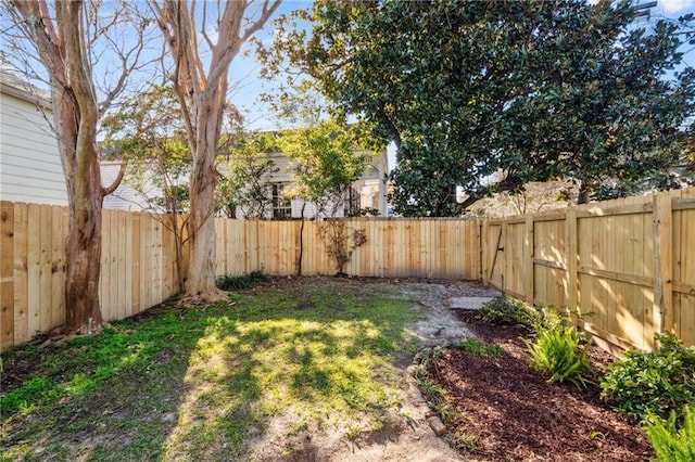 view of yard with a fenced backyard