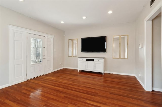 entrance foyer with recessed lighting, visible vents, baseboards, and wood finished floors