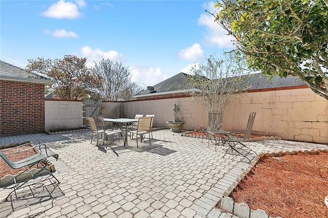 view of patio / terrace featuring a gate and a fenced backyard