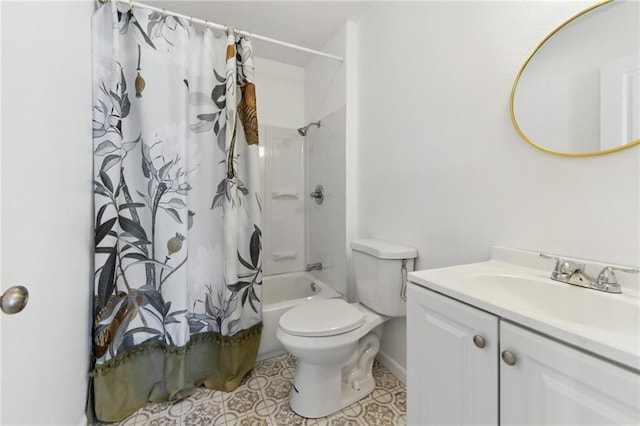 full bath featuring toilet, vanity, and shower / bath combo