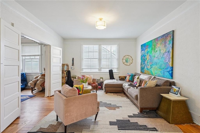 living room with wood finished floors