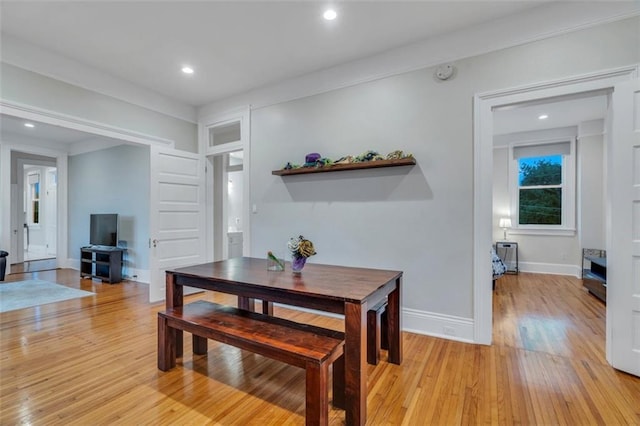 926 City Park Ave, New Orleans, LA 70119 - dining space with recessed lighting, baseboards, and light wood-style floors