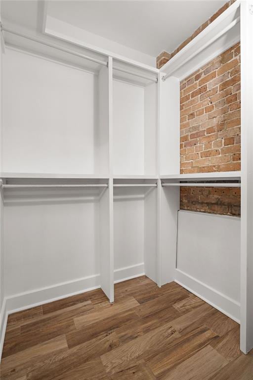 walk in closet with wood finished floors