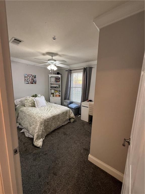 1500 Brightside Dr Unit D6, Baton Rouge, LA 70820 - bedroom featuring visible vents, crown molding, baseboards, and dark colored carpet