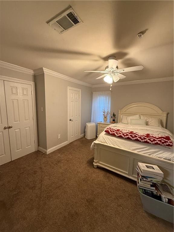 1500 Brightside Dr Unit D6, Baton Rouge, LA 70820 - bedroom with visible vents, dark colored carpet, and ornamental molding
