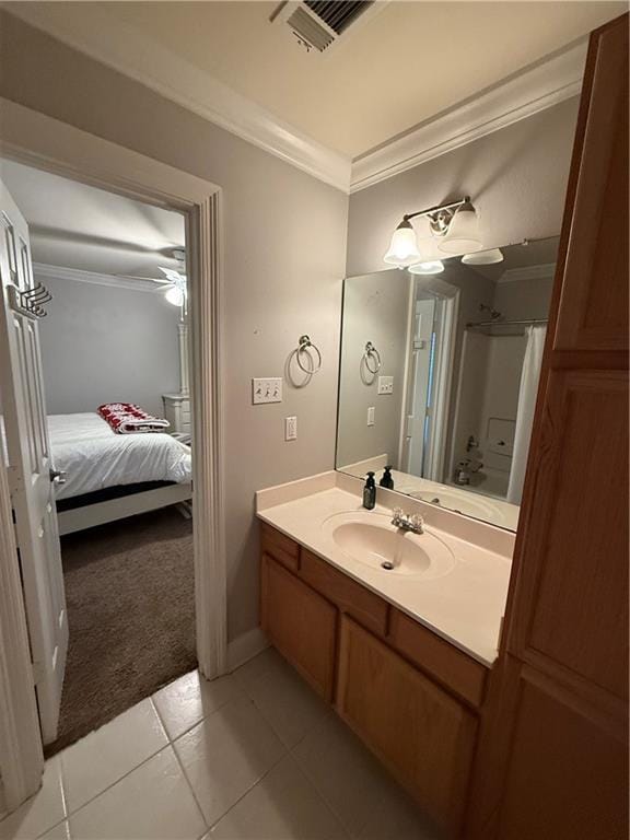 1500 Brightside Dr Unit D6, Baton Rouge, LA 70820 - ensuite bathroom with tile patterned flooring, visible vents, crown molding, ensuite bath, and vanity