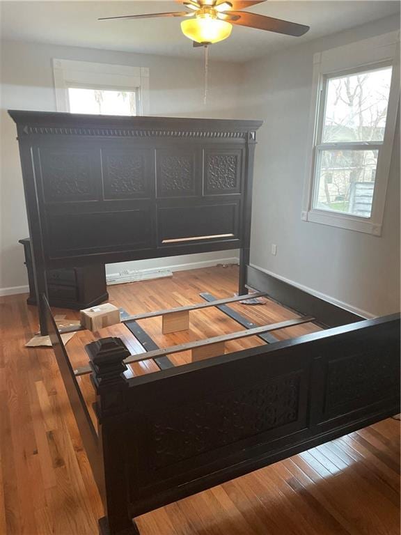 interior space featuring multiple windows, baseboards, and wood-type flooring