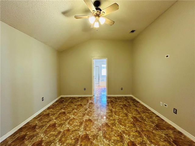 bonus room with visible vents, baseboards, lofted ceiling, and a ceiling fan