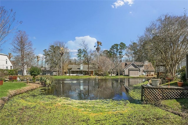 view of yard with a water view