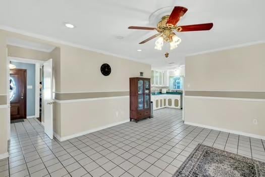 unfurnished room with light tile patterned floors, recessed lighting, and baseboards