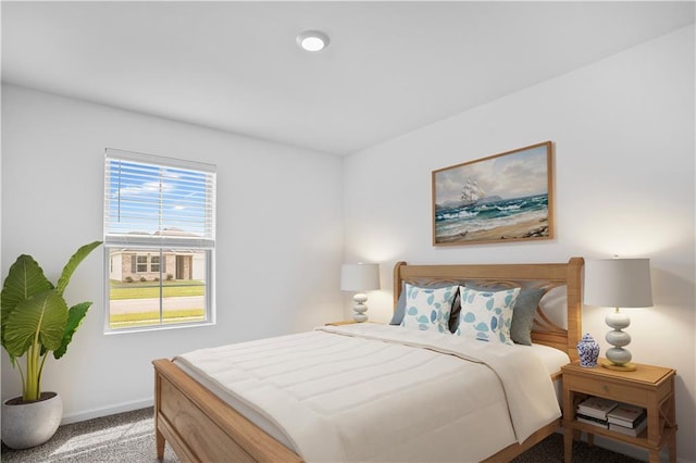 bedroom with multiple windows, baseboards, and carpet