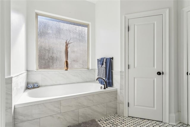 full bathroom with a wealth of natural light and a garden tub