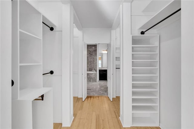 hallway featuring light wood-type flooring