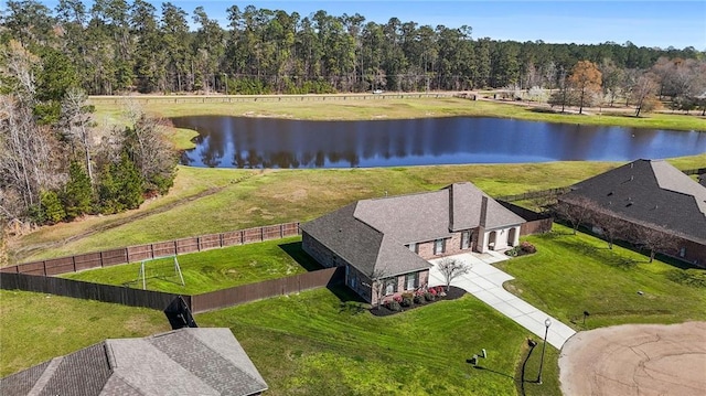 aerial view with a water view