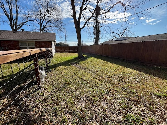 view of yard with a fenced backyard