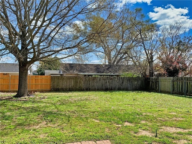 view of yard with a fenced backyard