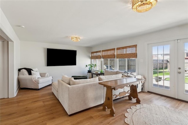 living area featuring light wood finished floors