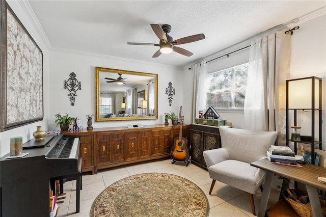 interior space featuring tile patterned floors and ornamental molding