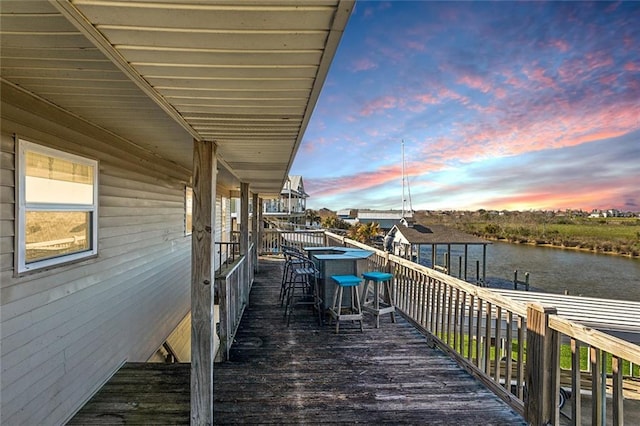 view of dock with a water view