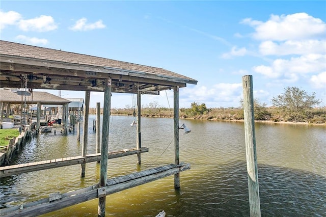 dock area with a water view