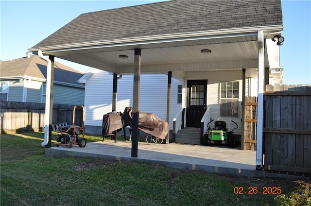 exterior space with entry steps and fence