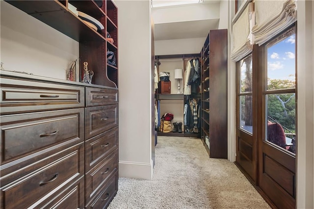 spacious closet with light carpet