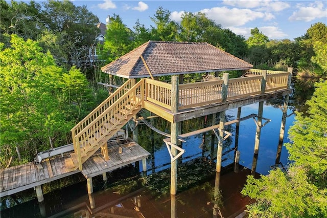 dock area featuring a water view