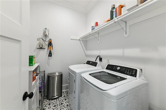 washroom featuring laundry area and washer and clothes dryer