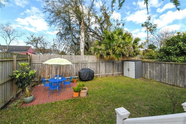 view of yard with a patio and a fenced backyard