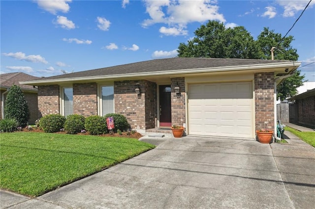 1913 Satsuma St, Metairie, LA 70001 - single story home with brick siding, a front yard, concrete driveway, and an attached garage