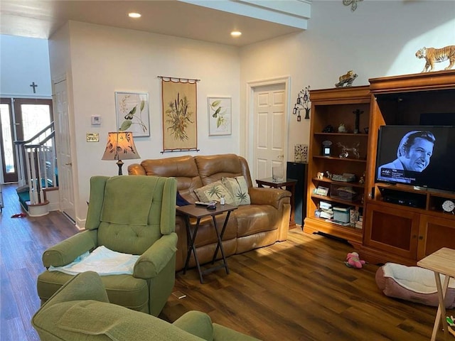 living area featuring recessed lighting and wood finished floors